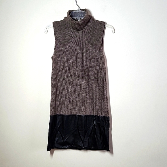 Revolve Bailey 44 American in Paris Knit Faux Leather Dress Taupe & Black Small - Picture 2 of 8